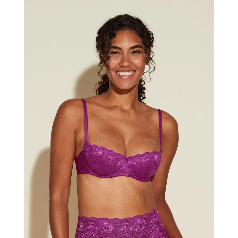 Cosabella Purple Floral Lace Underwire Demi Bra Adjustable Straps Vibrant 34D